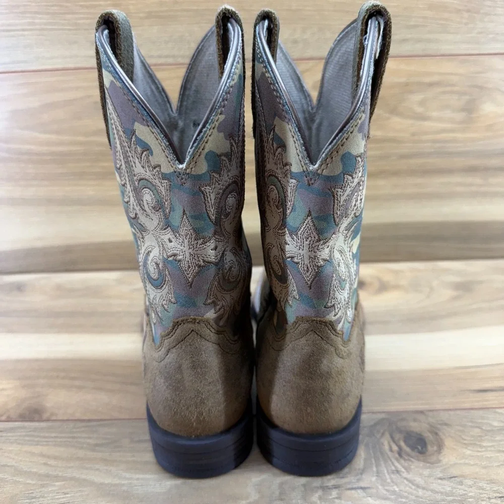 Ariat Lonestar Western Boots Boys 3.5 Square Toe Rodeo Ranch Tan Camo
